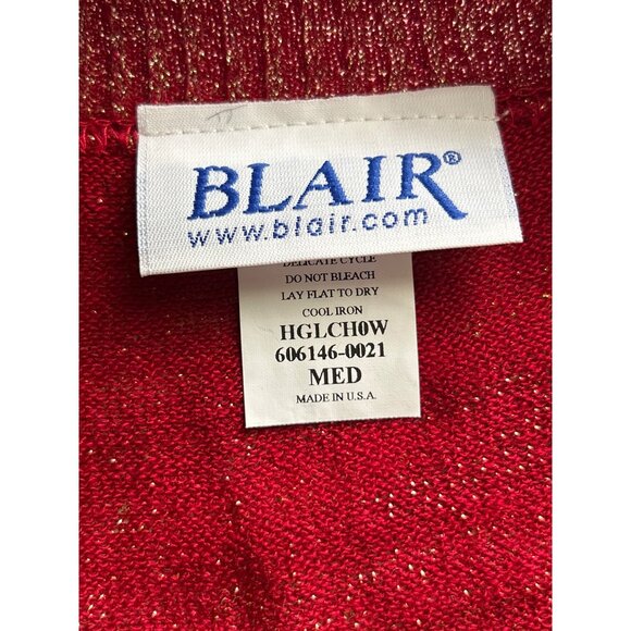 Blair Womens Red Glittery Button-Up Lightweight Cardigan Sweater Medium USA-Made - Picture 5 of 8